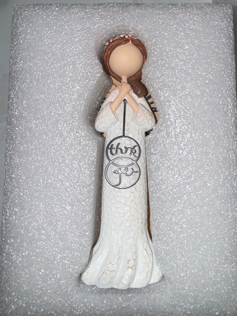 Amazon White and Brown Angel Figurine with 'Think You' Sign
